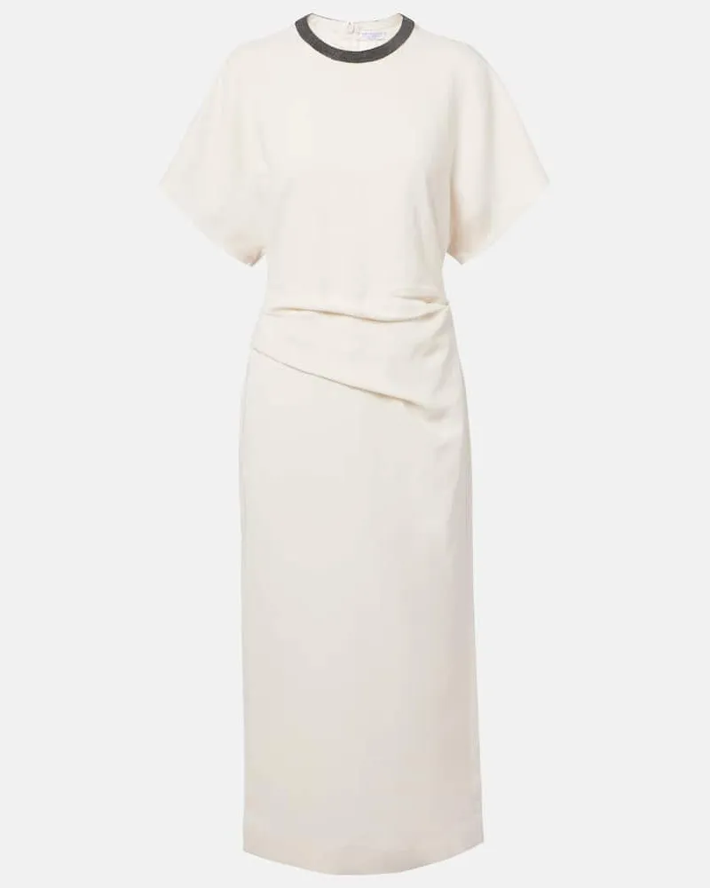 Brunello Cucinelli Midikleid aus einem Leinengemisch Weiß