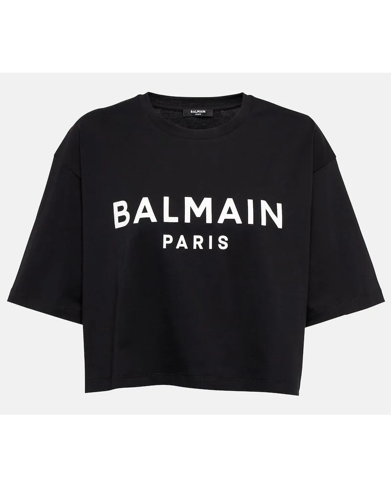 Balmain Cropped-Top aus Baumwoll-Jersey Schwarz