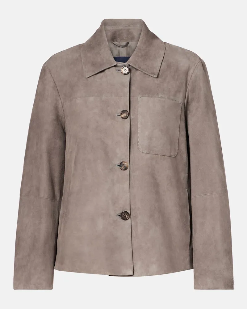 Max Mara Hemdjacke aus Veloursleder Grau