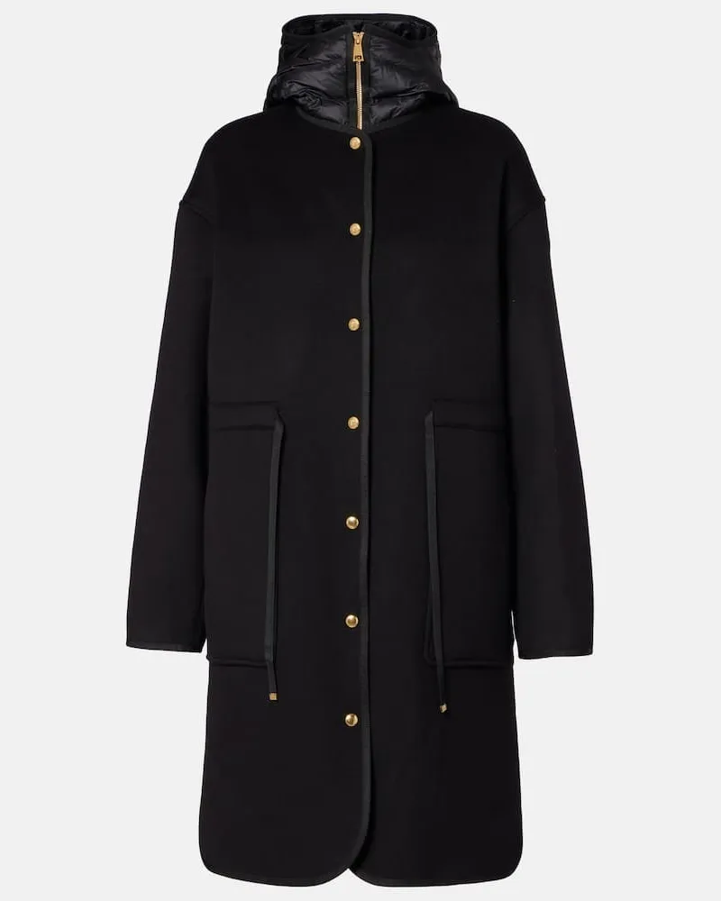 Moncler Wendbarer Mantel aus Wolle und Kaschmir Schwarz