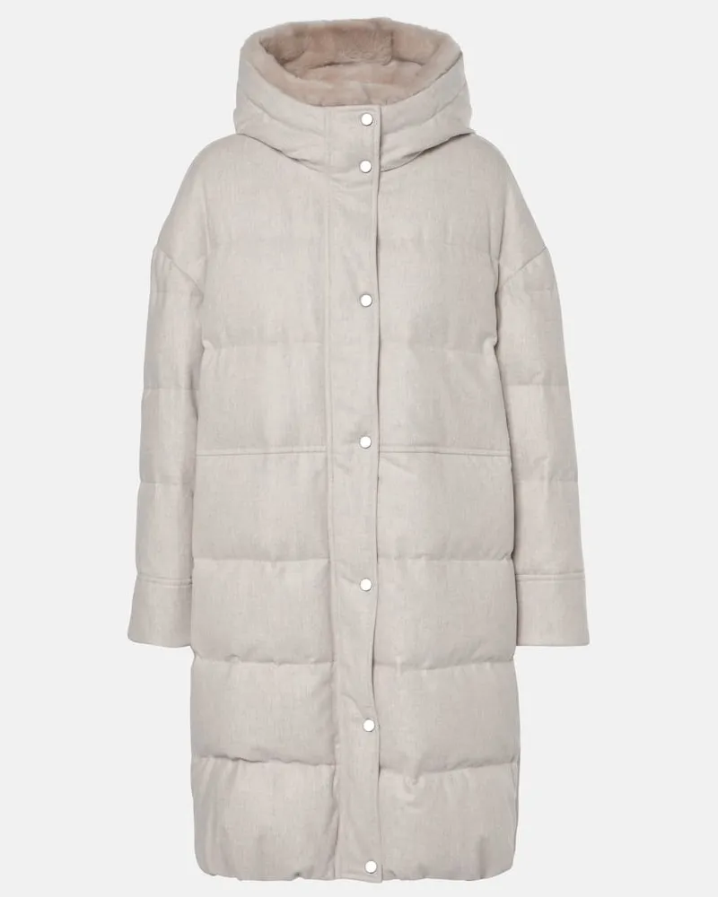 Brunello Cucinelli Daunenmantel aus Schurwolle Grau