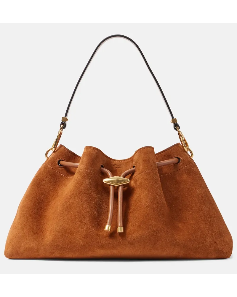Jimmy Choo Bucket Bag Cinch M aus Veloursleder Braun