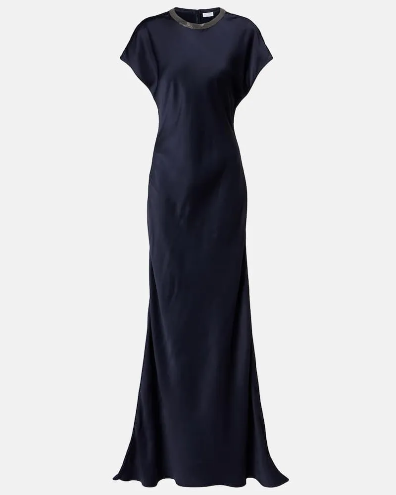 Brunello Cucinelli Verziertes Cocktailkleid Blau