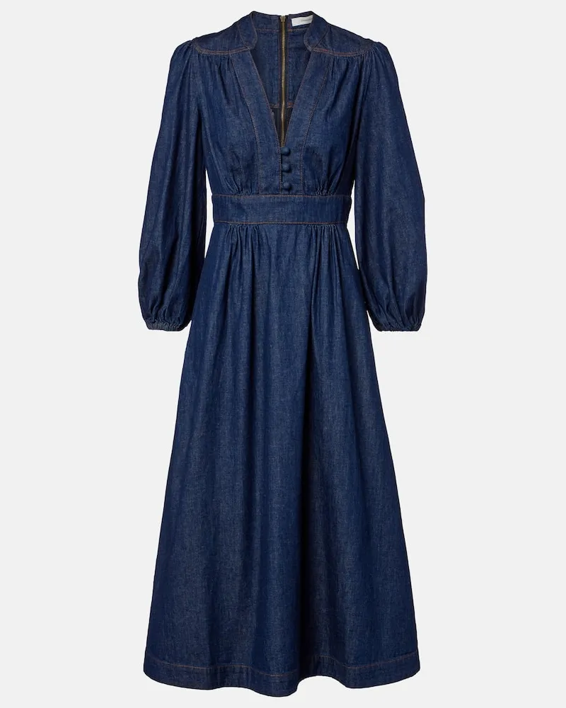 Zimmermann Midikleid Awaken aus Denim Blau