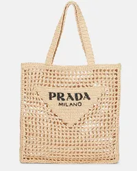 Prada Schultertasche Small aus Raffiabast Beige