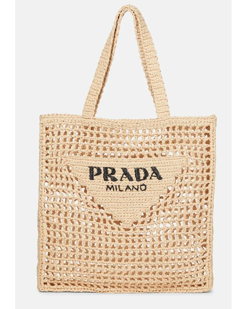 Prada Tote Bag Small aus Raffiabast Beige