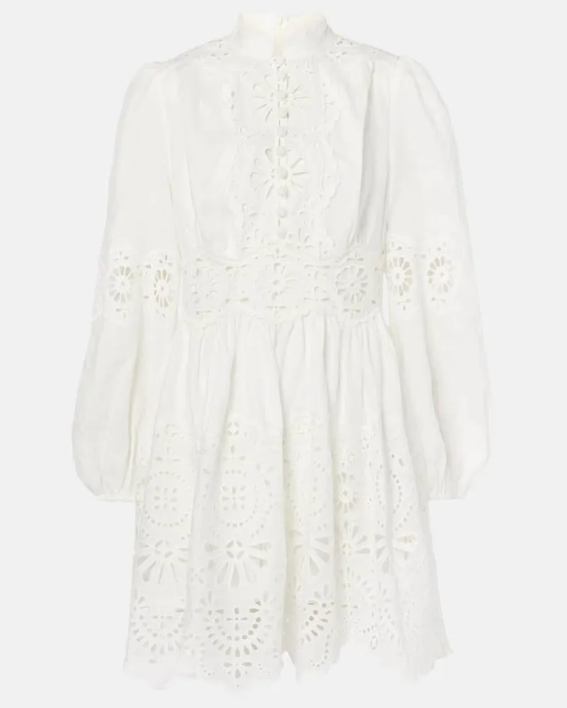 Zimmermann Minikleid Acacia Broderie aus Leinen Weiß