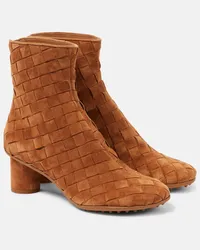 Bottega Veneta Ankle Boots Intrecciato aus Veloursleder Braun