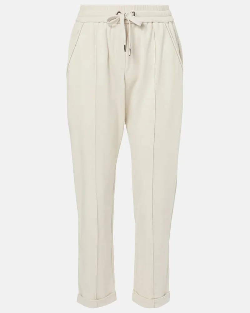 Brunello Cucinelli Cropped-Jogginghose aus Baumwoll-Jersey Beige