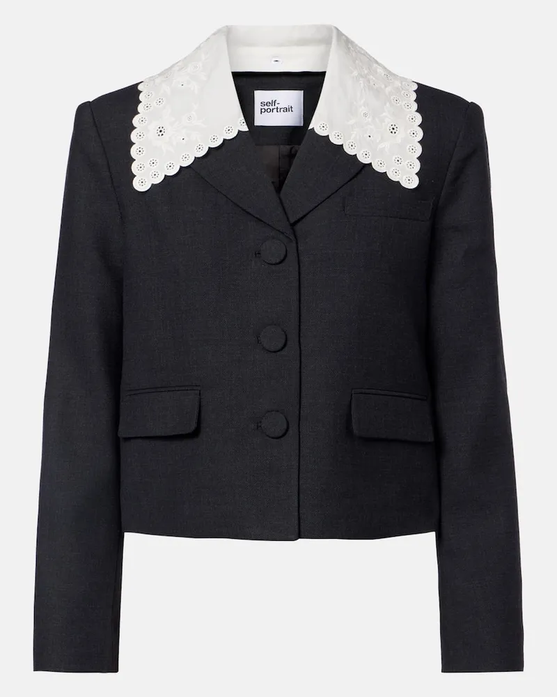 Self-Portrait Cropped-Blazer Grau