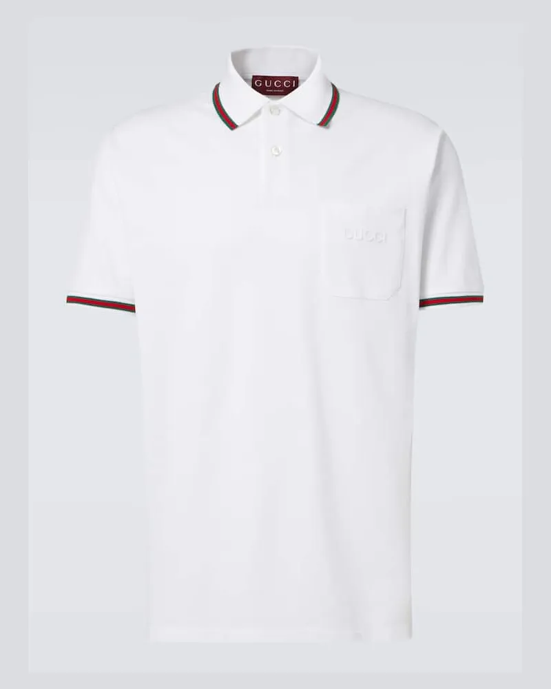 Gucci Polohemd Web Stripe aus Piqué Weiß