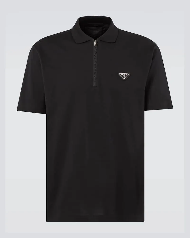 Prada Polohemd aus Baumwoll-Piqué mit Re-Nylon Schwarz