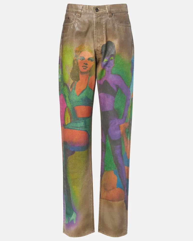 Versace Bedruckte Straight Jeans Braun