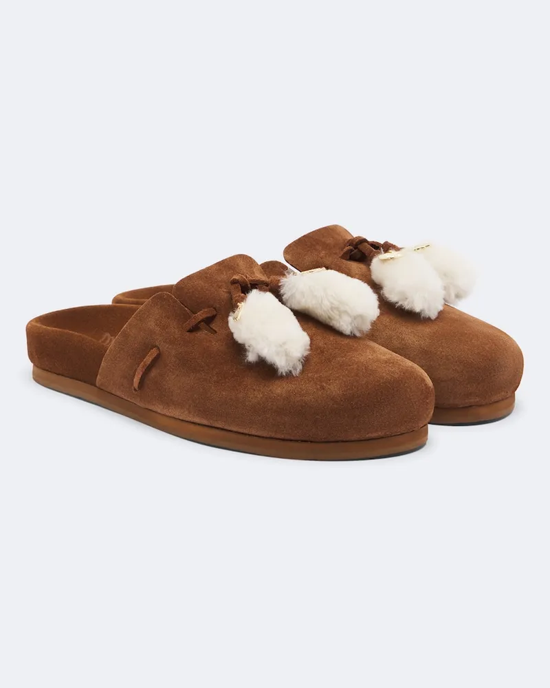 Ancient Greek Sandals Slippers Lasi aus Veloursleder mit Shearling Braun