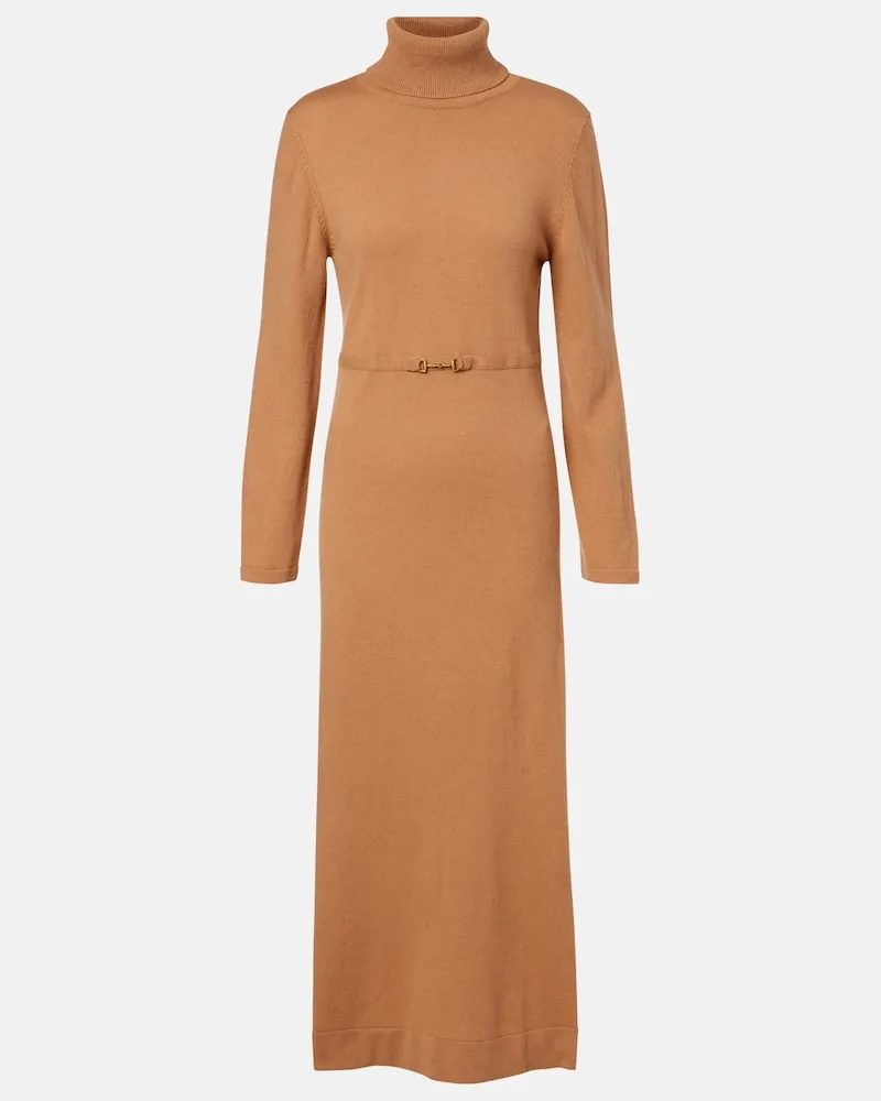 RIXO Midikleid Elliette aus Wolle und Kaschmir Beige