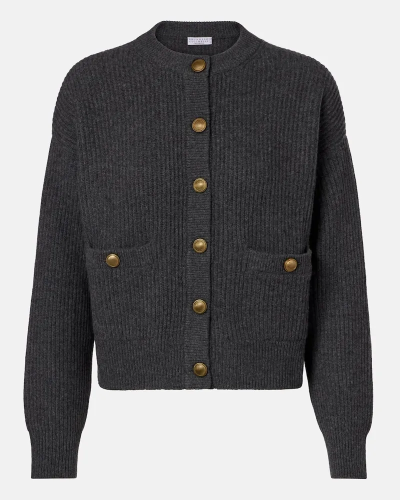 Brunello Cucinelli Cardigan aus Wolle, Kaschmir und Seide Grau
