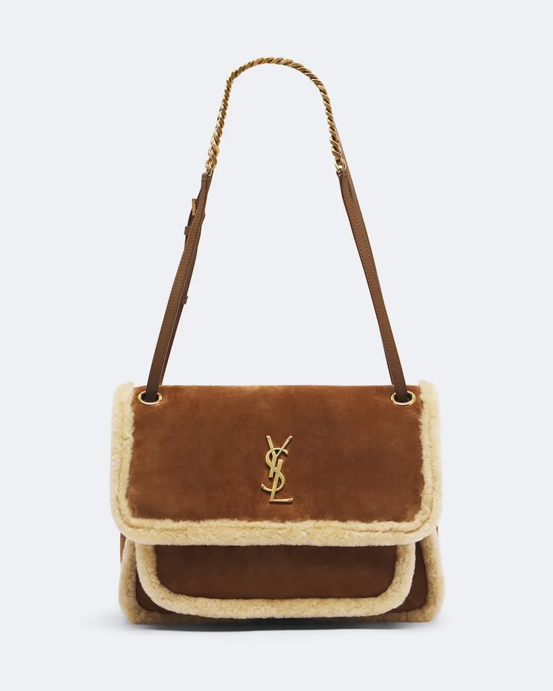 Saint Laurent Schultertasche Niki Mini aus Veloursleder Braun