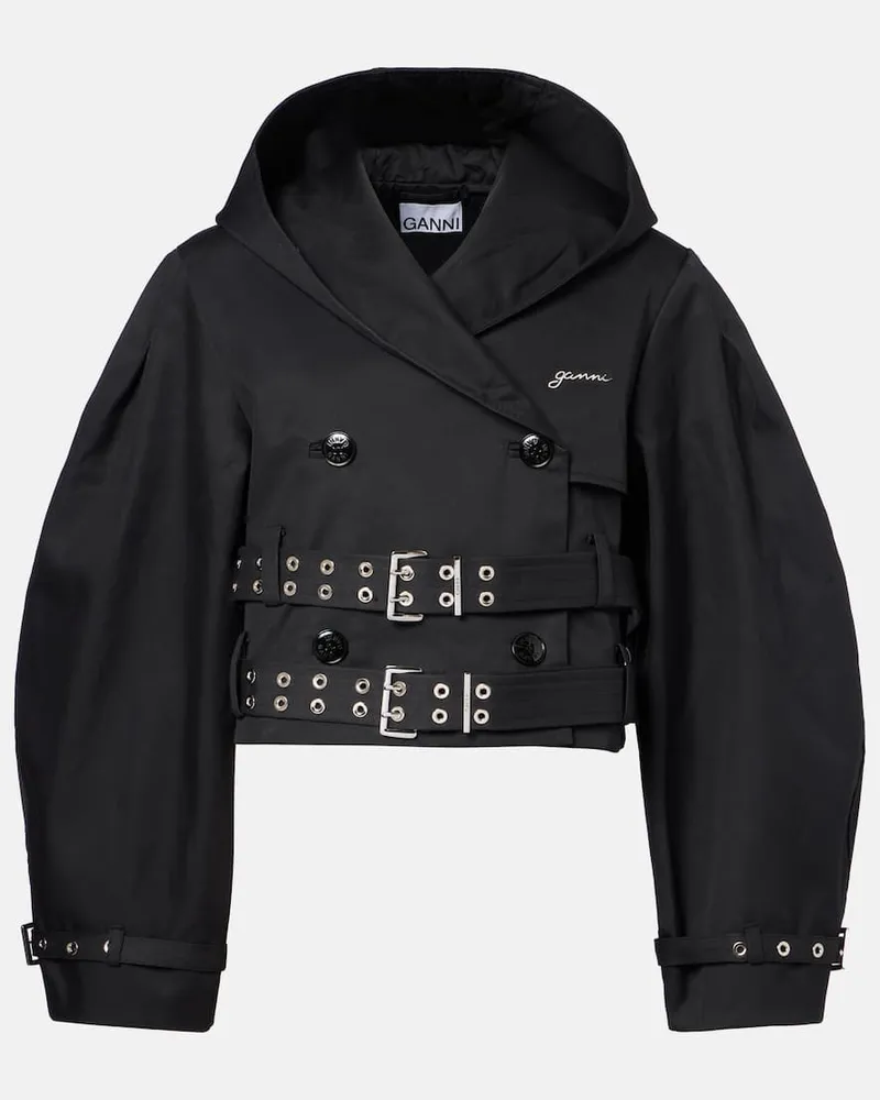 Ganni Cropped-Jacke aus Baumwolle Schwarz