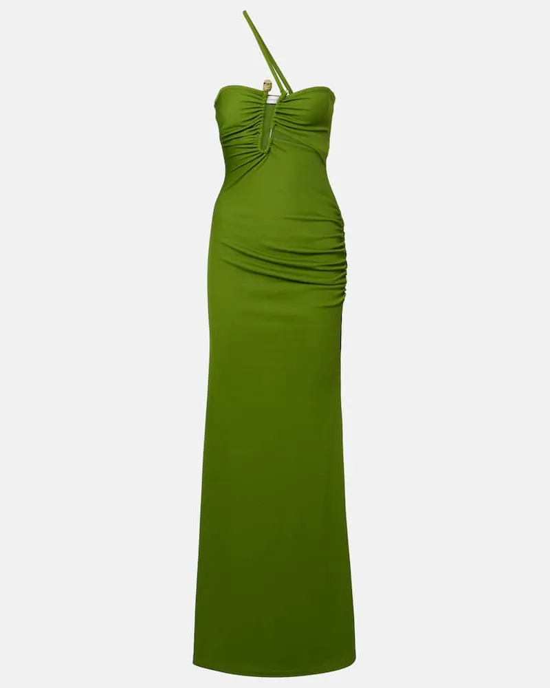 Christopher Esber Verziertes Maxikleid Crystal Pin Cutaway Grün