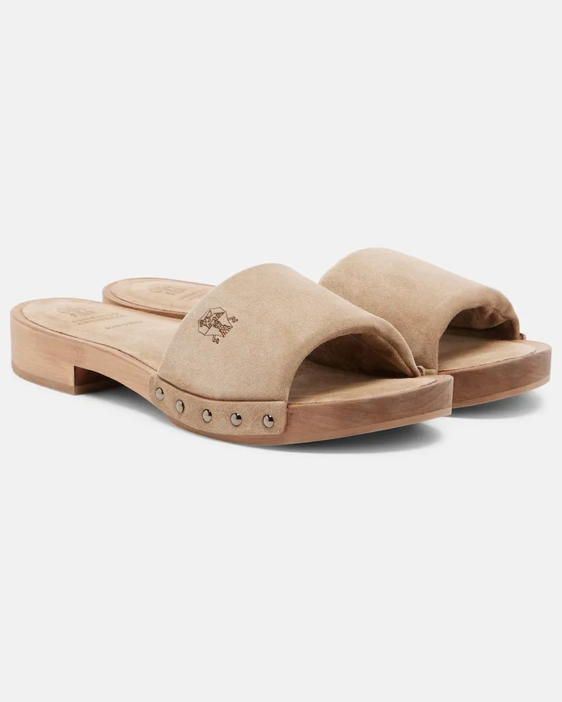 Brunello Cucinelli Clogs aus Veloursleder Beige