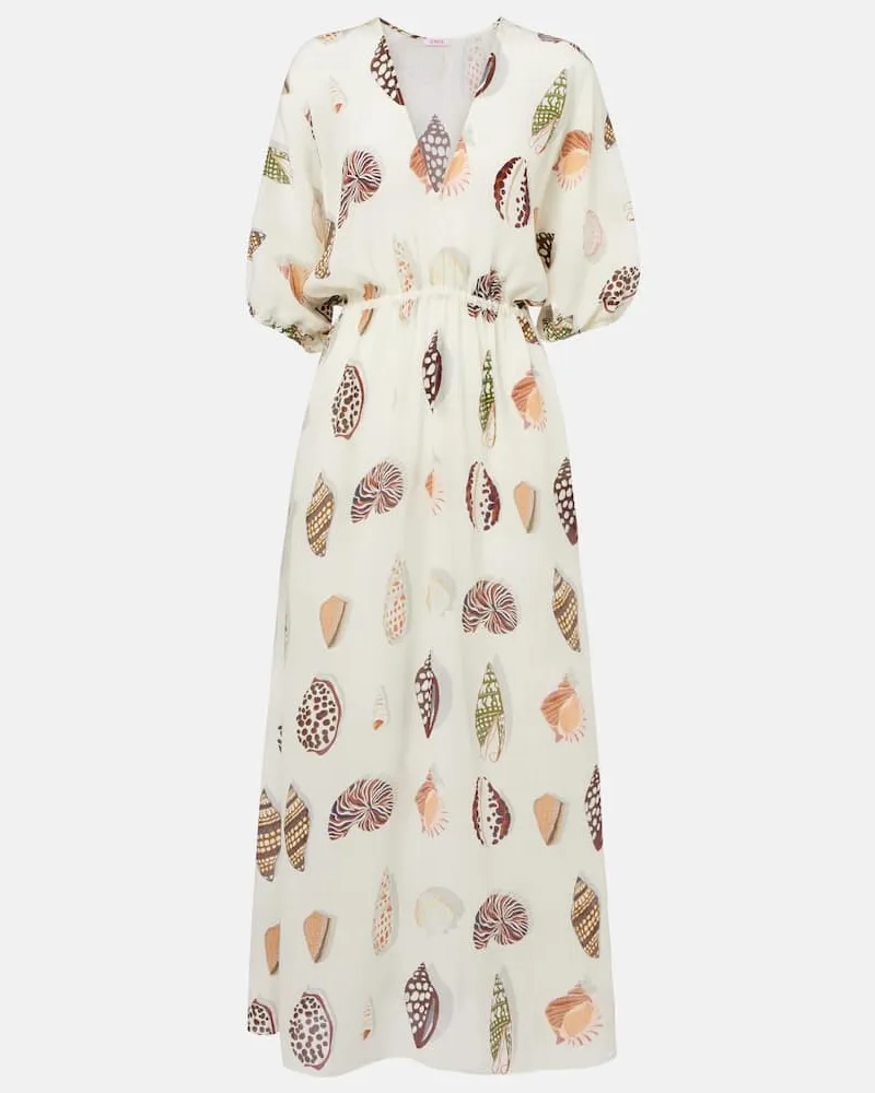 Eres Bedrucktes Maxikleid Coffea aus Seide Beige
