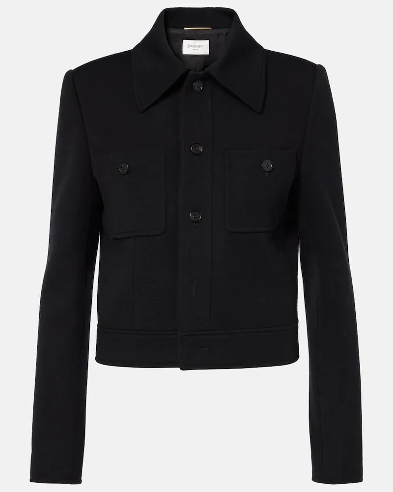 Saint Laurent Cropped-Jacke aus einem Wollgemisch Schwarz