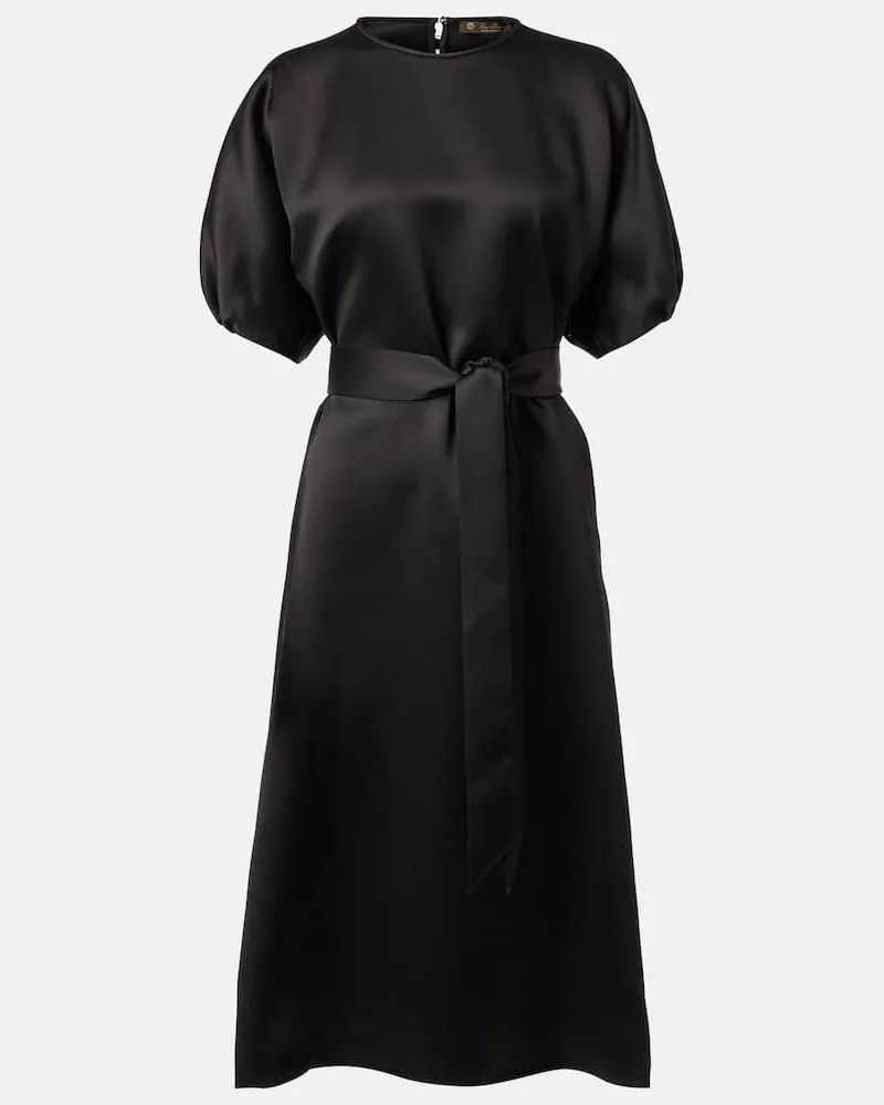 Loro Piana Midikleid Bess aus Seidensatin Schwarz