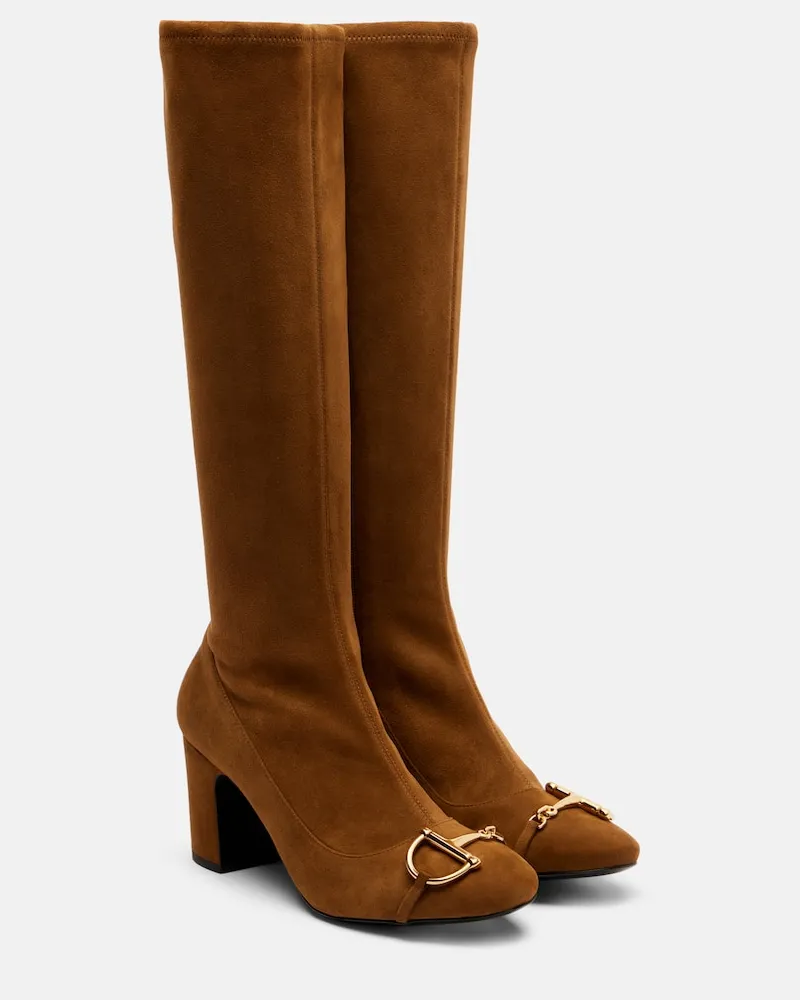 Gucci Stiefel Alfa Horsebit 75 aus Veloursleder Braun