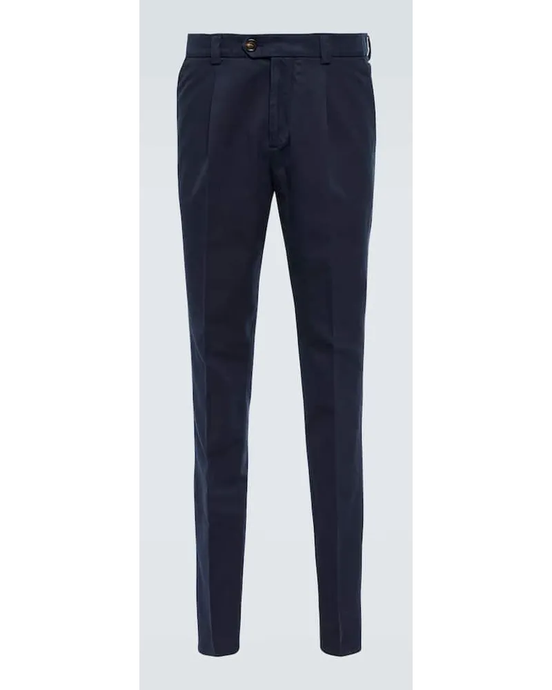 Brunello Cucinelli Schmale Hose aus Baumwoll-Gabardine Blau