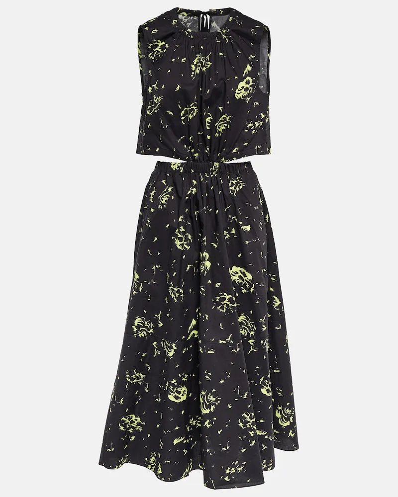 Proenza Schouler White Label Bedrucktes Midikleid aus Baumwolle Schwarz