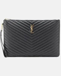 Saint Laurent Clutch Cassandre aus Matelasse-Leder Schwarz