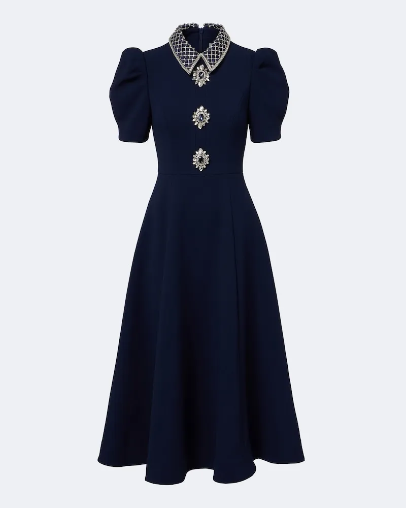 Rebecca Vallance Verziertes Midikleid Crown Jewel aus Crêpe Blau