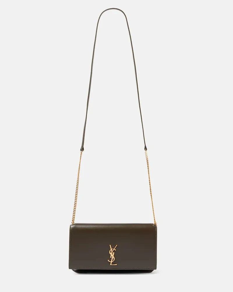Saint Laurent Smartphone-Etui Cassandre aus Leder Grau