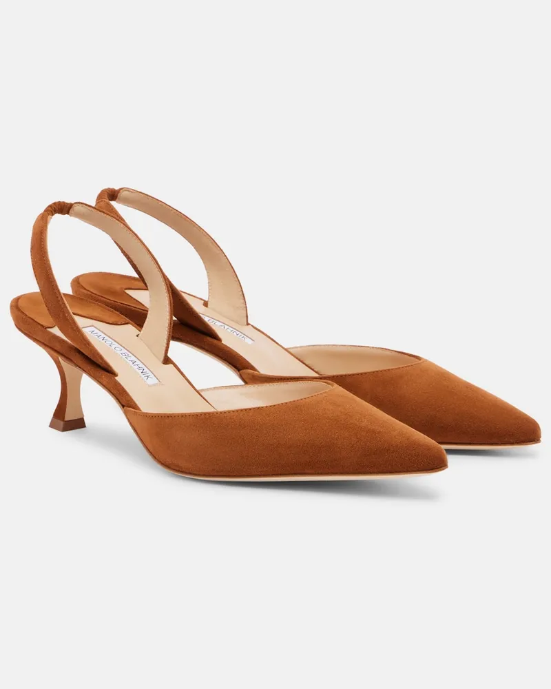 Manolo Blahnik Slingback-Pumps Carolyne aus Veloursleder Braun