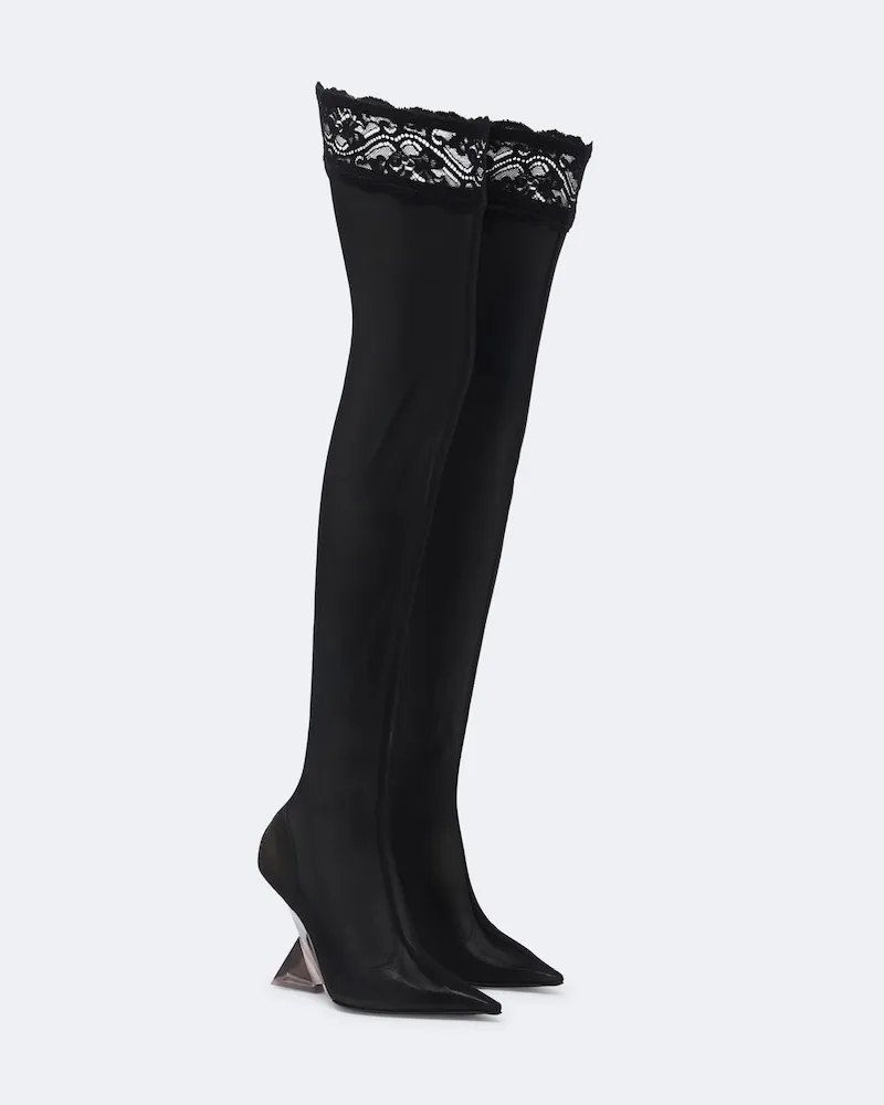 ATTICO Overknee-Stiefel Cheope aus Mesh mit Spitze Schwarz