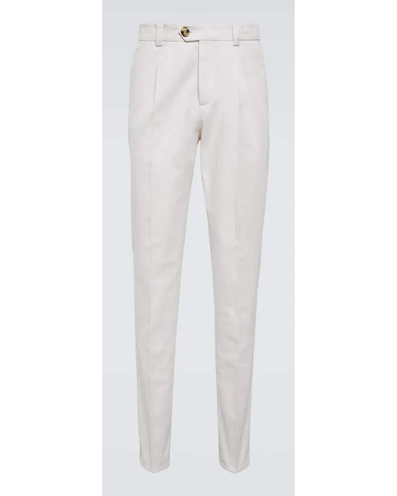 Brunello Cucinelli Schmale Hose aus Baumwoll-Gabardine Nude