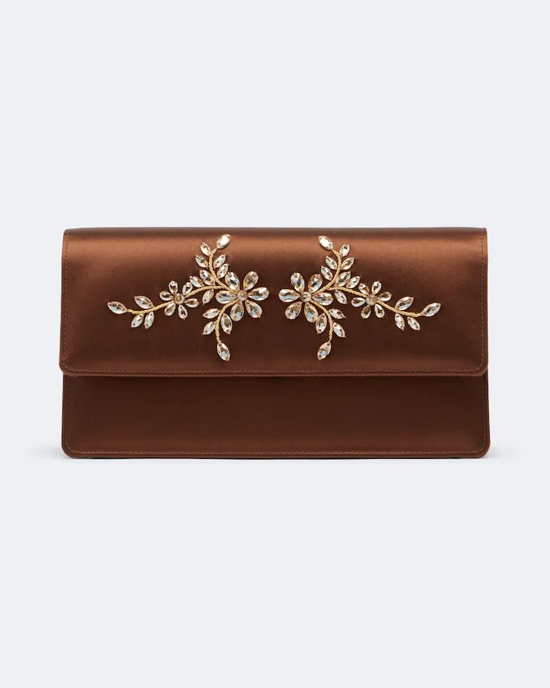Manolo Blahnik Verzierte Clutch Capripla aus Satin Braun