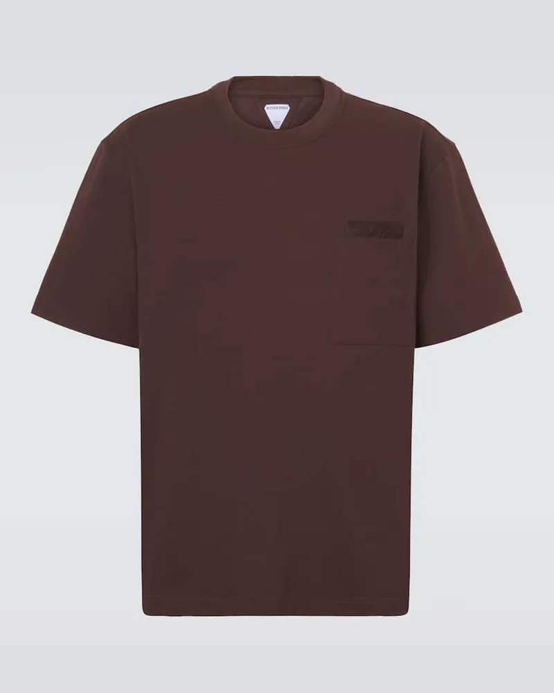 Bottega Veneta T-Shirt aus Baumwoll-Jersey mit Veloursleder Braun