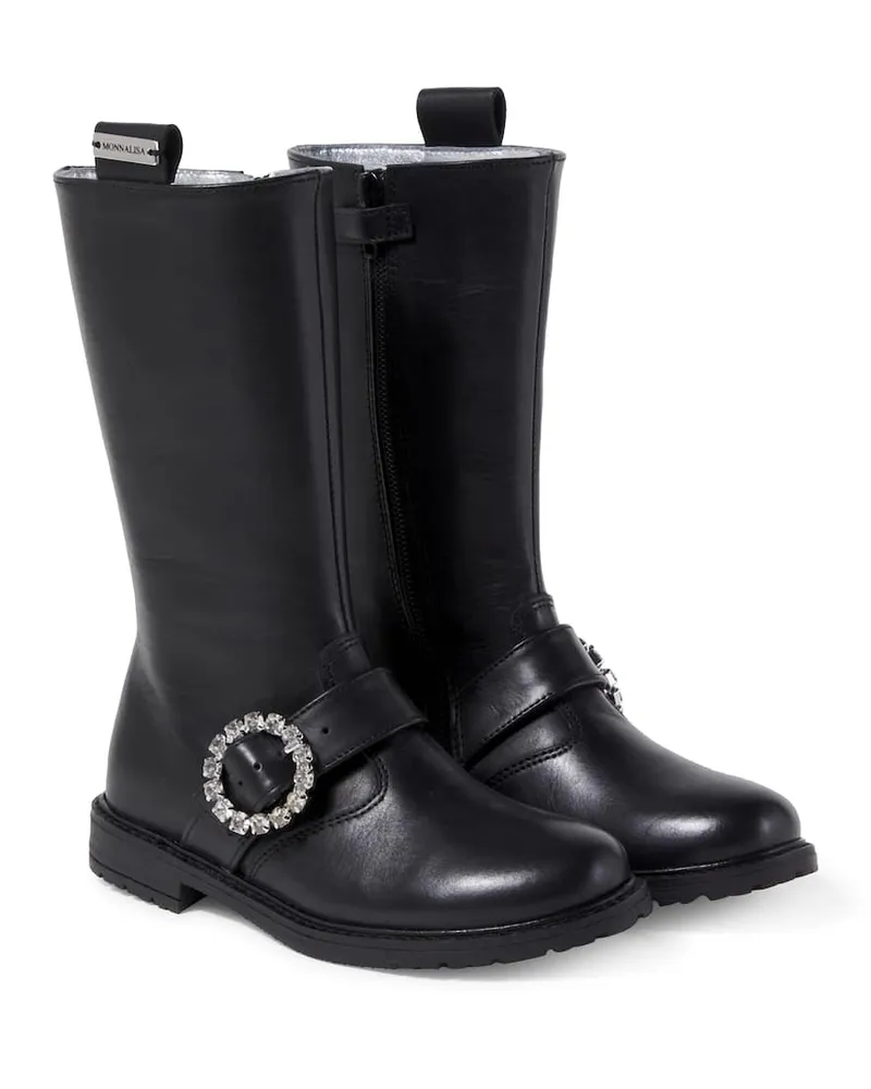 Monnalisa Stiefel aus Leder mit Kristallen Schwarz