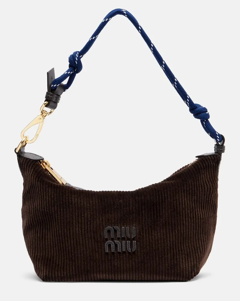 Miu Miu Schultertasche aus Baumwoll-Cord Braun