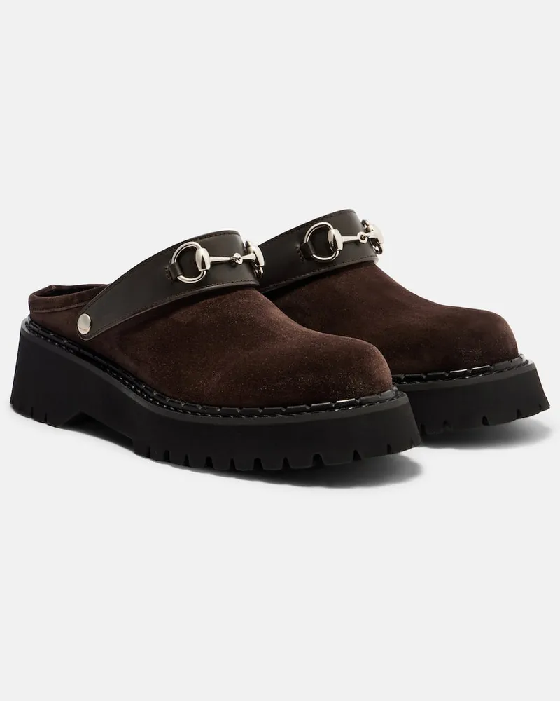 Gucci Slippers Horsebit aus Veloursleder Braun