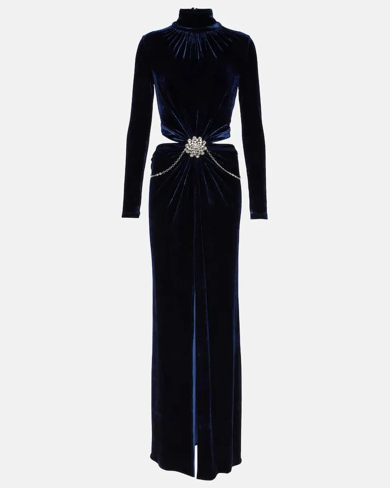 Paco Rabanne Verziertes Maxikleid aus Samt Blau