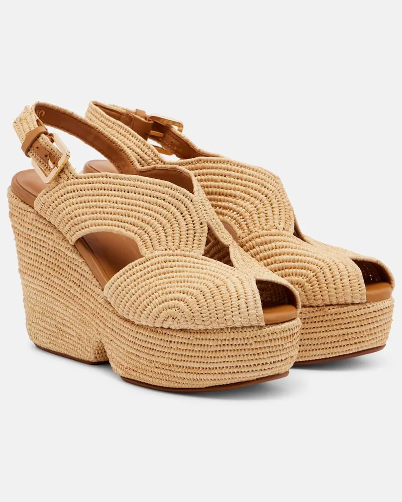 Robert Clergerie Plateausandalen Dolce aus Raffiabast Beige