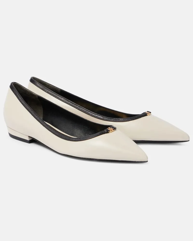 Tory Burch Ballerinas Double T aus Leder Weiß