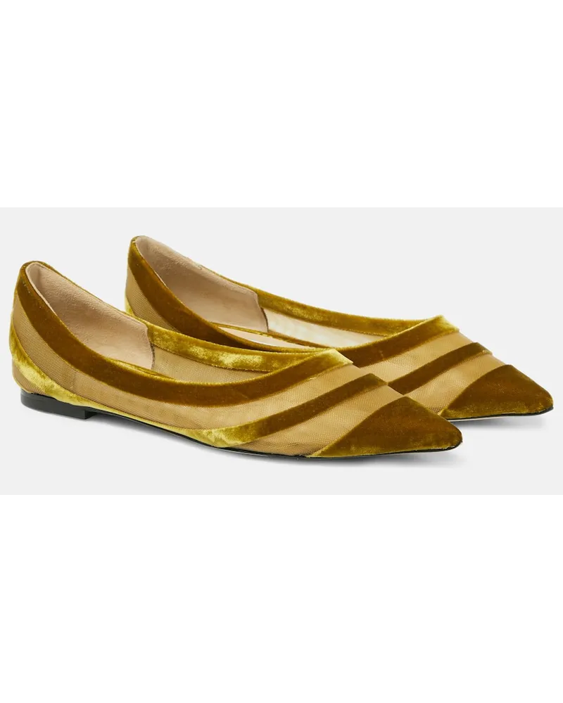 Jimmy Choo Ballerinas Love aus Samt und Mesh Gold