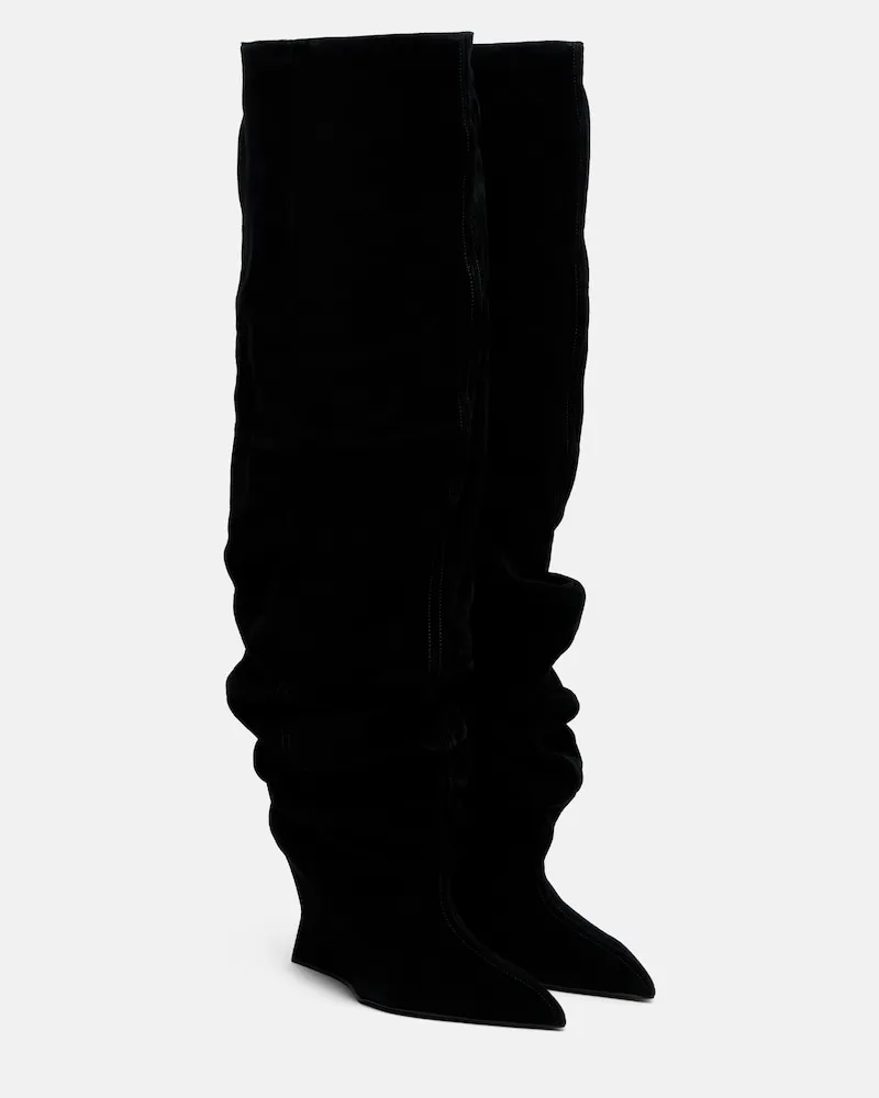 Balmain Overknee-Stiefel aus Veloursleder Schwarz