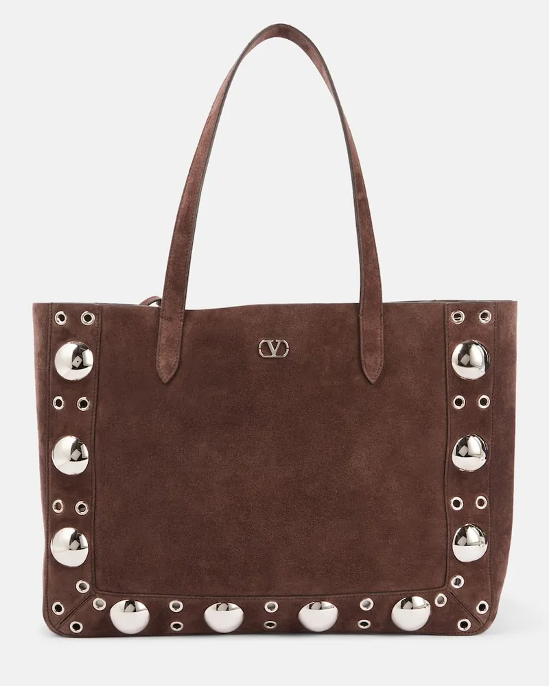 Valentino Garavani Shopper Nellcôte Medium aus Veloursleder Braun
