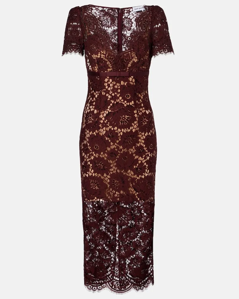 Self-Portrait Midikleid aus Spitze Burgunderrot
