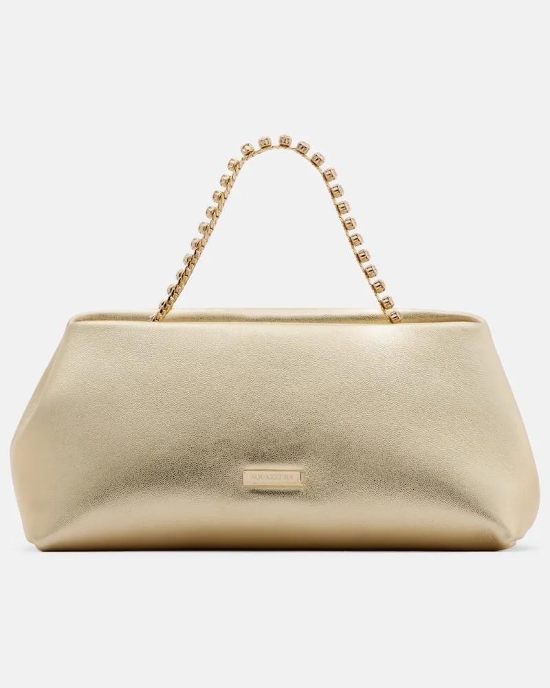 Aquazzura Verzierte Henkeltasche Temptation Mini aus Metallic-Leder Gold