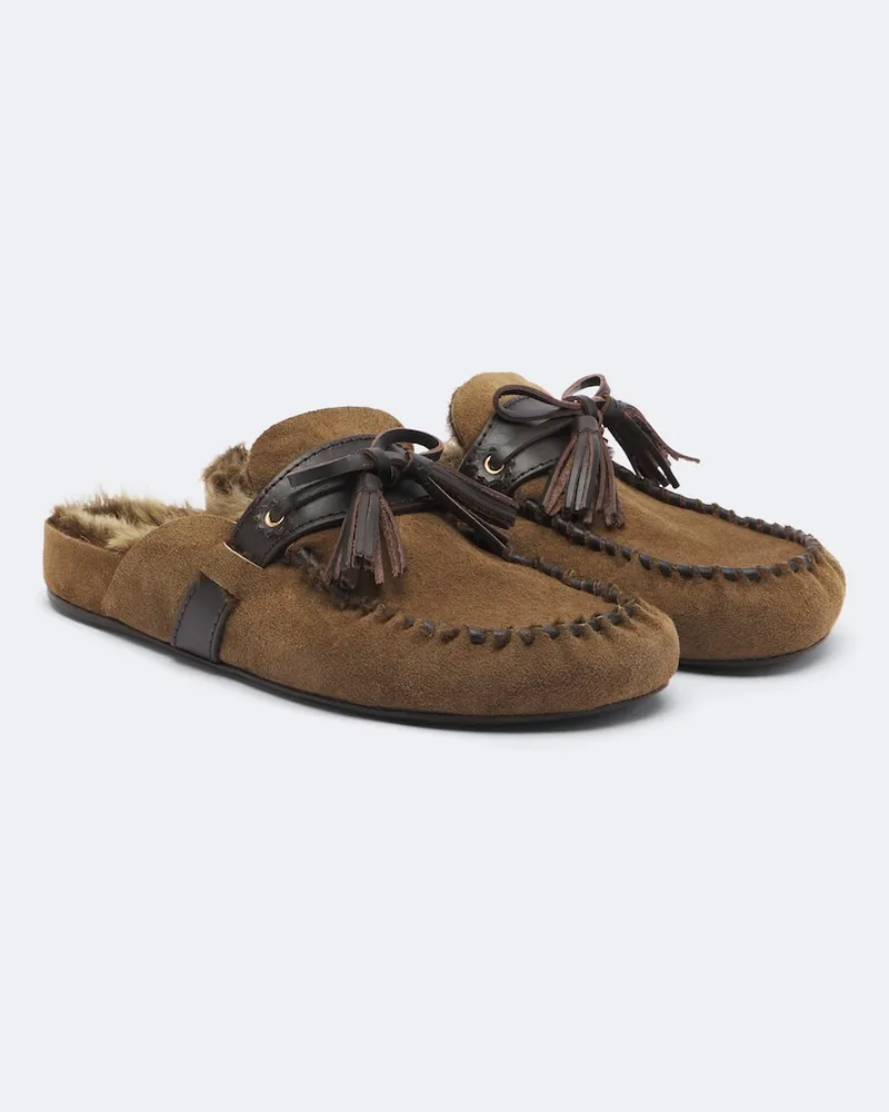 Isabel Marant Mules Malvin aus Veloursleder mit Shearling Braun